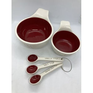 Pottery Barn Red & White Measuring Bowls & Spoons EUC